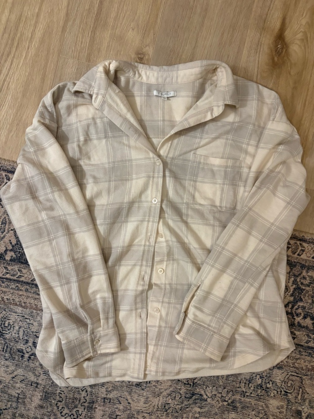Z Supply Light Beige Plaid Button-Up Shirt